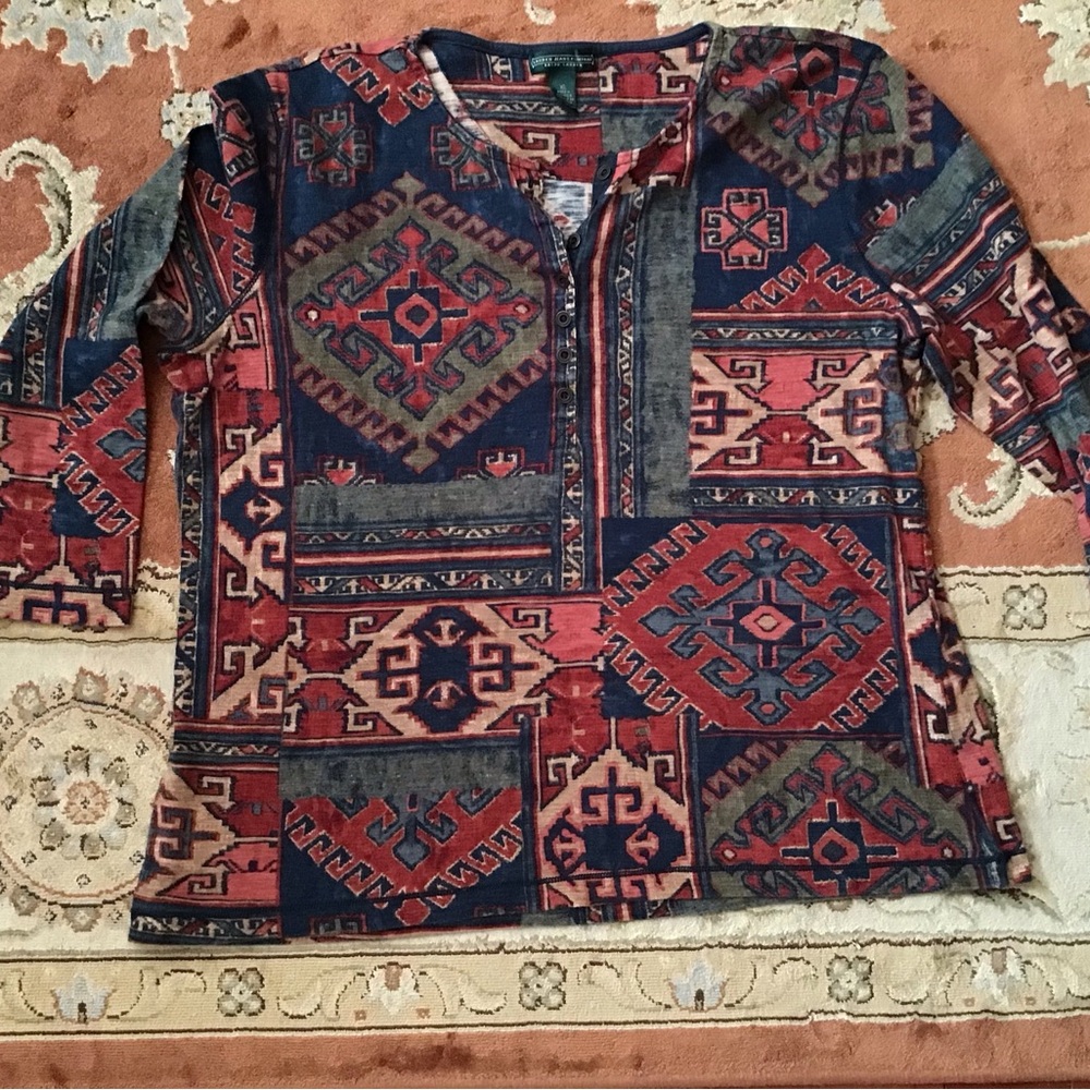 Lauren Jeans Co Ralph LRL Aztec Fall Autumn  Shirt Top Blouse Feminine